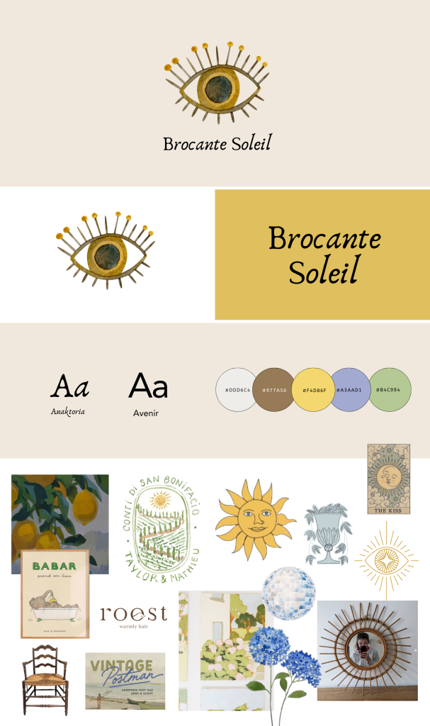 Moodboard de l'identité visuelle de Brocante Soleil